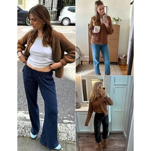 Chunky Knit Button Down Cardigan Sweater Open Front Loose Fit - Picture 7 of 8